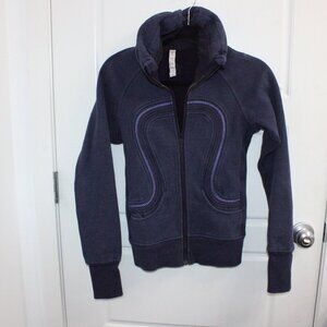 Lululemon Cuddle Up Fleece Zip Athletic Jacket Sz 2 Blue Turtleneck‎ Thumbholes